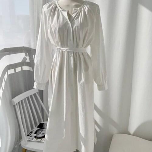 BeeHouse New product pure color drape loose round neck long dress for women maxi casual white womens dresses vetement femme 202