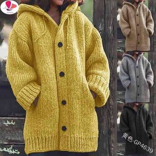 New Womens Cardigans Sweater Coat Warm Sweater Coats Loose Wool Knitted Coat Autumn Winter Women Long Cardigan Oversized Hooded
