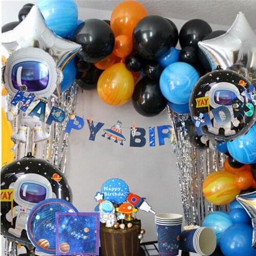 Space Party Galaxy Theme Disposable Tableware Paper Cups Napkins Tablecloths Birthday Decorations For Children Party Supplies