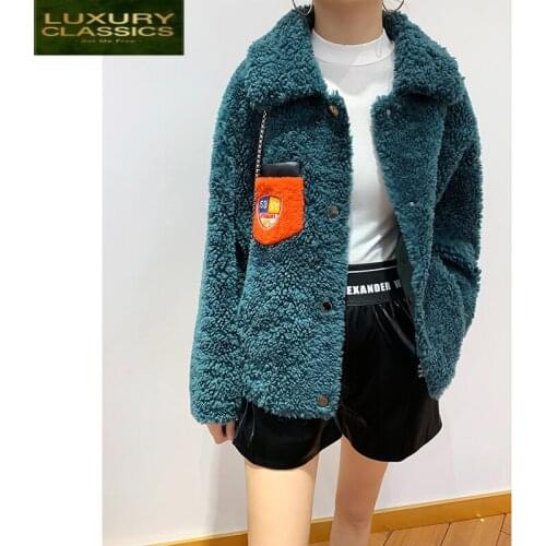 Coat Real Female Fur Winter Clothes 2021 Korean Vintage Short Sheep Shearing Jacket Women 100% Wool Coat Tops Hiver 19295