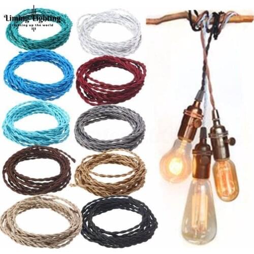 2 Core 2*0.75mm Vintage Fabric Twisted Electrical Wire Woven Textile Cable Braided house Pendant Lamp Cord Edison Lighting Wire
