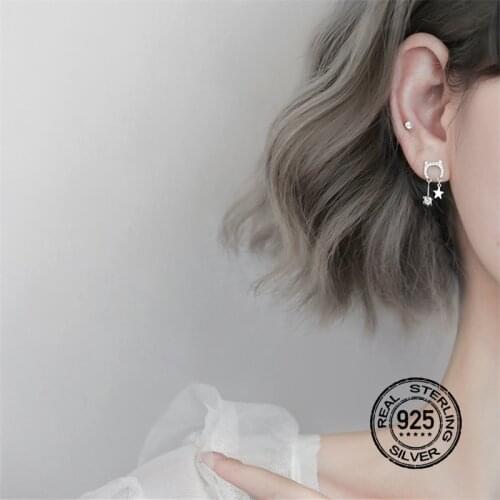 S925 Sterling Silver Needle Earrings For Women Diamond Zircon Tassels Cat Stars High Design Sense Female Fashion Jewelry INEFFA