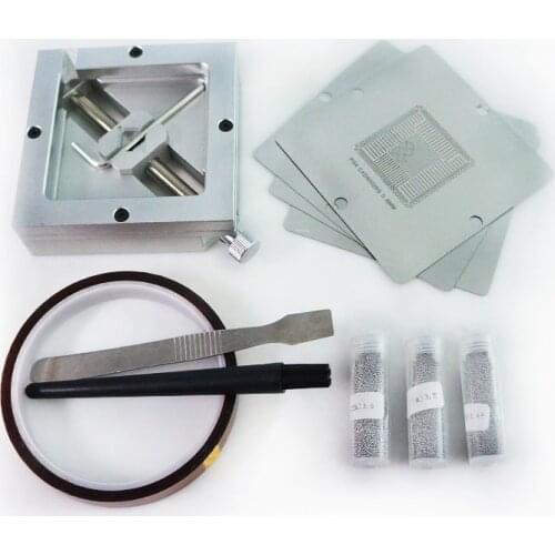 90MM heated bga stencils for PS4 reball fixture reballing kit with solder balls ESD tweezer brush BGA rework tools