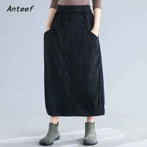 Corduroy plus size vintage 2021 high waist clothes autumn winter casual loose long skirts womens skirt women streetwear