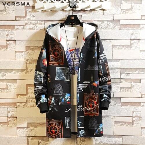 VERSMA Korean Gothic Clothing Men Long Trench Coats Boys Spring Harajuku Long Hooded Mens Jacket Coat Overcoat 5XL Dropshipping