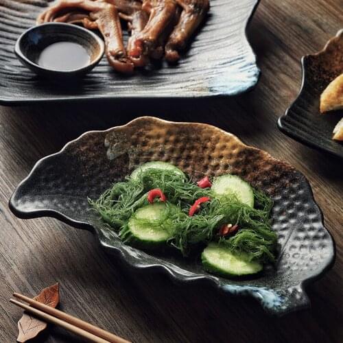 Japanese Irregular Shaped Ceramic Dinner Plate Dessert Sushi Dish Restaurant Retro Salad Plate Fruit Tray Kitchen Tableware