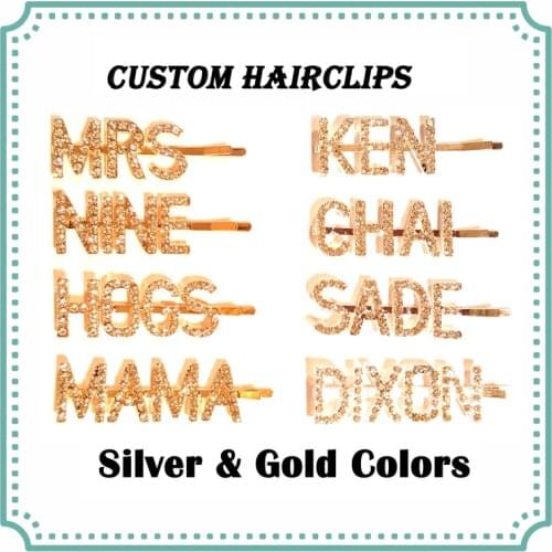 Personalized Name Word Hairclips Custom Letters Hair Pin Customized Hair Clip British Hot Hair Bobby Pins Silver&Gold Colors