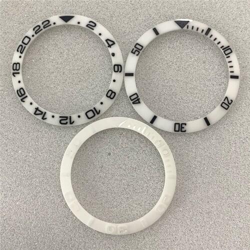 Replacement 38MM Ceramic Watch Bezel Embossed White Watch Insert for Wristwatch Repair Tools