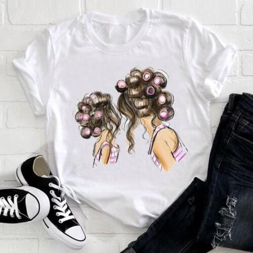 Women Cartoon love cute short sleeve Girl Daughter Mom Mama Mother Clothes Print Tee Top Tshirt Female Ladies Graphic T-shirt