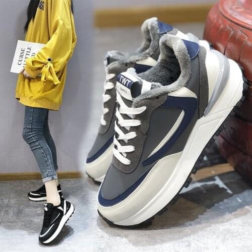 2020 Autumn/Winter New Womens Vulcanized Shoes Fashion Thick-soled Plus Velvet Warm Student Casual Cotton Shoes Women Sneakers