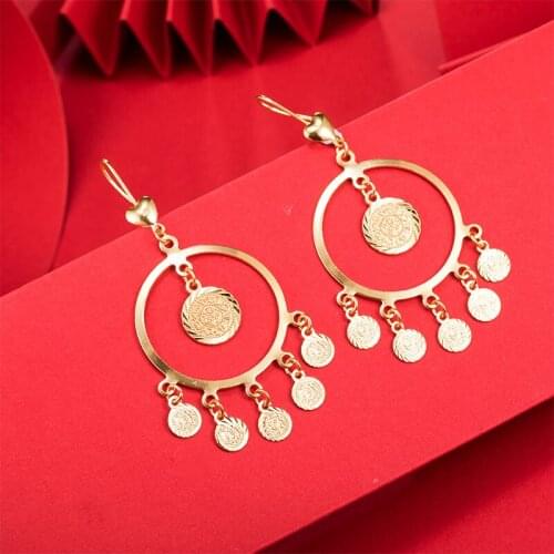 Dubai Gold Color Earrings 24K For Women Wedding Jewelry Womens Earrings For Girls Bridal Wife Gifts African Dubai French