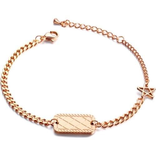 POTCET Korea 2021 Trendy Fashion Womens Stainless Steel Gold Square Brand Bracelet Retro Bracelet Free Shipping Jewelry