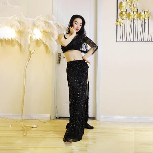 Belly dance dress new sexy Diamond + embroidery lace Top+long skirt Performance Clothes Suit New Profession Practice dance set