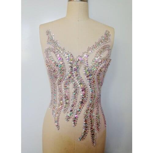 1Piece Handmade Rhinestones Stones Wedding Dress Applique DI Lace Collar 54x29cm Lace Fabric Patch High Quality