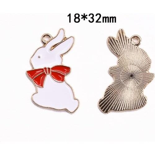 10pcs/Lot Rabbit with Red Ribbon Diy Handmade Oil Enamel Charms Design for Jewelry Making Earring Bracelet or Necklace