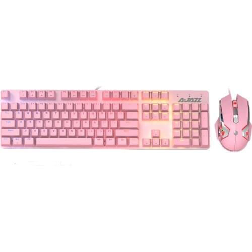 104-key Pink Mechanical Keyboard and Mouse Wired Combo Macro Programming Mixed Color No Conflict Ergonomics