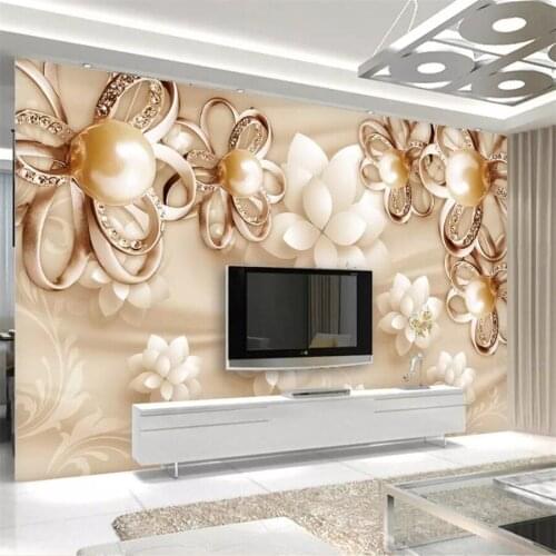 Beibehang Custom wallpaper 3D murals golden pearl flower luxury jewellery TV background wall 5d decorative painting 8d wallpaper