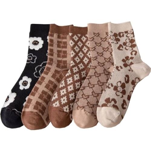 4 Pairs Fashion Printing Cotton Socks Women Vintage Japanese Girl Style Long Socks Set Breathable Harajuku Bouncy Chaussettes