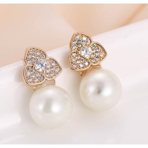 DE328 Street Snap Series Fashion Delicacy Copper Zircon Imitation pearl Earrings GIRLS Gift Banquet WOMENS Jewelry Earrings