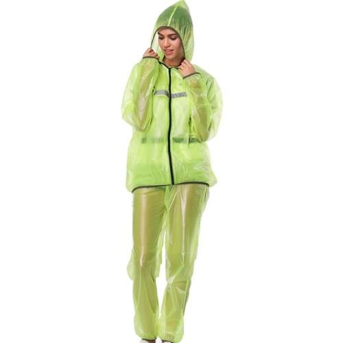 Waterproof Long Raincoat Set Green Unisex Reflective Breathable Raincoat Portable Transparent Poncho Homme Rain Tools DM50R