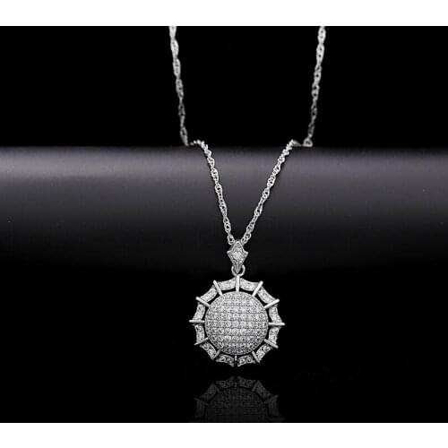 EFFSS Sunflower Design CZ Crystal Silver Color Luxury Pendants Necklaces for Women Jewelry With Gifts Bags/Boxes AK0018