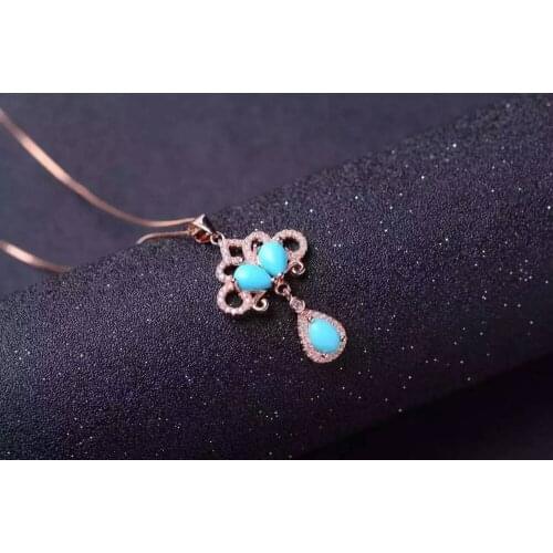 Natural green turquoise Pendant natural gemstone pendant necklace S925 silver Elegant Lovely Bells fan girl gift fine jewelery