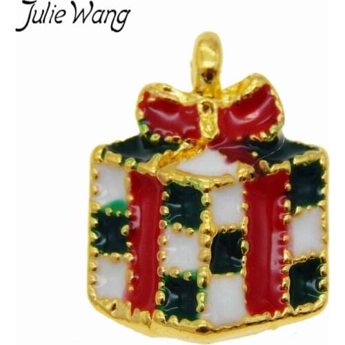 Julie Wang 5pcs/pack Colorfull Drip Alloy Christmas Tree Decorations Gift Box Jewelry Pendant Accessories For Wedding Prom Party