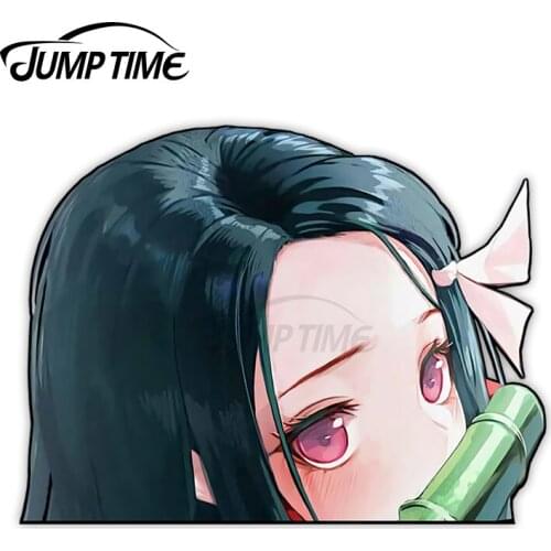 JumpTime 13 x 12.3 cm Nezuko Kamado Demon Slayer Peeker Big Head Motorcycle Car Stickers Laptop Fine Decal DIY Waterproof Decor