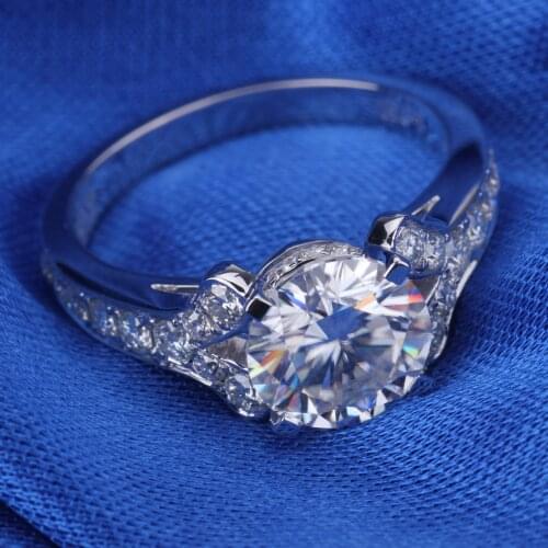 Round Cut 1ct DEF Moissanite Diamond Prong Set Halo 14k White Gold Engagement Ring