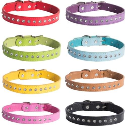Leather Dog Collar Diamond Pet Cat PU Leather Leash for Dogs 1 Rows Rhinestone Necklace Puppy Collar Pet Accessories
