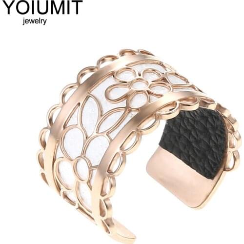 Cremo Rose Gold Cuff Rings For Women Indian Jewelry Stainless Steel Bague Femme Interchangeable Leather Rings