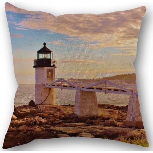 Point Lighthouse Pillowcase Cotton Linen Fabric Square Zippered Pillow Cover For Home Wedding Decoration 45X45cm Not Fade