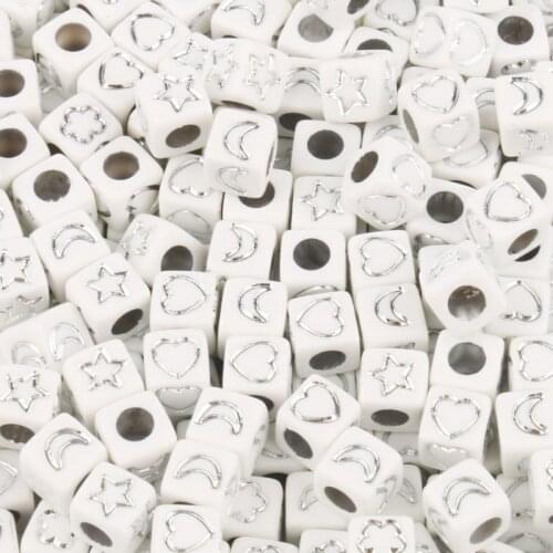 6*6mm Silver Color Square Acrylic Beads Moon Star Flower Heart Cube Loose Spacer Beads For Jewelry Making Diy Bracelet Necklace