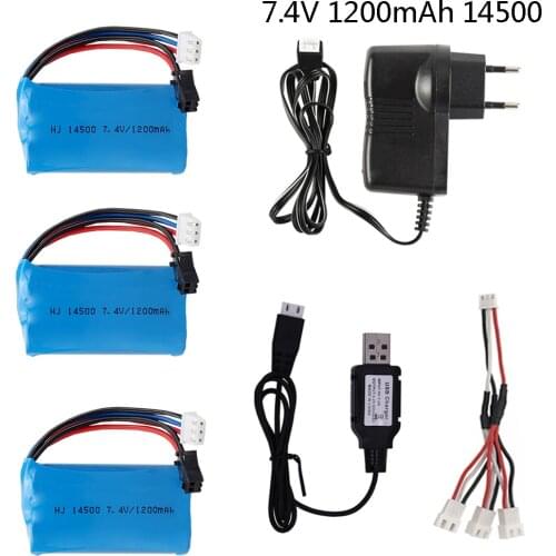 7.4V 1200mAh Li-ion battery with Charger for Electric Toys water bullet gun toys accessory 7.4 V 2S battery for Vehicles RC toys