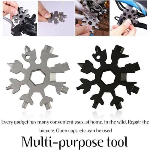 18 in 1 Mini Snowflake Multi Pocket Tool Spanner Hex Wrench Multipurpose Camp Survive Outdoor Hike Snowflake Spanner Key Chain