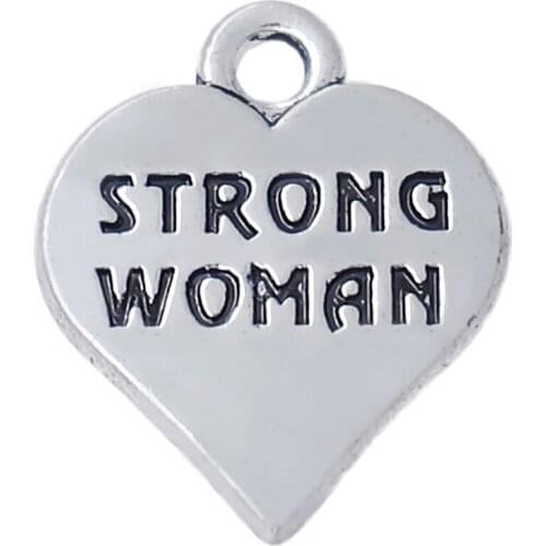 Fashion fitness heart-shaped label charm double-sided engraving STRONG WOMAN metal pendant DIY gym jewelry