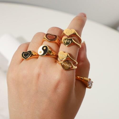Fashion Word Sculpture Stainless Steel Rings For Women 18K Gold Plated Heart Shape Zircon Rings Elegant Fine Jewelry
