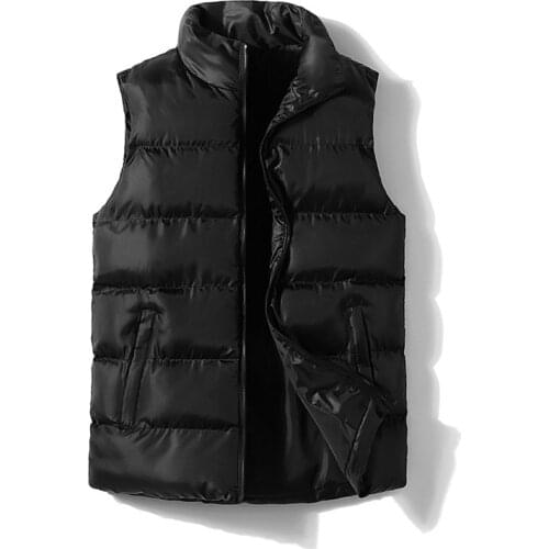 Mens Cotton Padded Vest Stand Collar Winter Warm Sleeveless Jackets Male Solid Waistcoat Casual Streetwear Fashion Coats VT-232