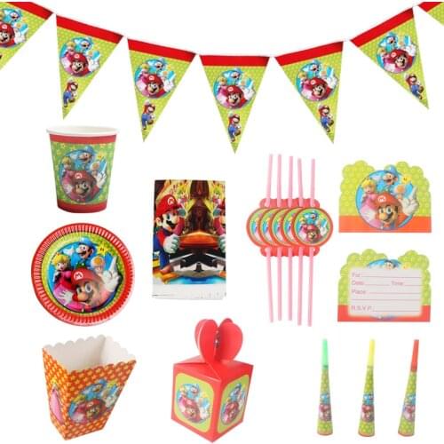 Super Mary Mario Childrens holiday Birthday party decoration set balloon Disposable tableware Game theme Atmosphere layout