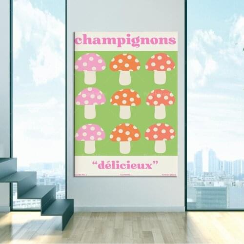 Mushroom printing wall art, vintage French printing advertising | pink and green poster housewarming birthday gift ideas-wall ar