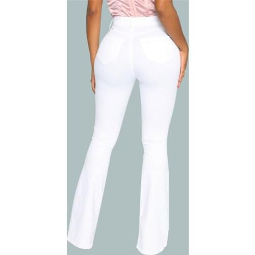 2021 New Cotton White High Waist Casual Flared Jeans Women Spring Slim Slimming Denim Trousers Office Lady Denim Flared Pants