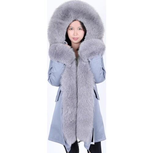 New hooded coat in 2020, made of real fox fur coat, fox fur collar, warm down jacket lined overcoat