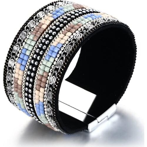 New Fashion Jewelry Alloy Magnetic Buckle Bangle PU Leather Wristband Women Bracelet Style bransoletka armbanden voor vrouwen