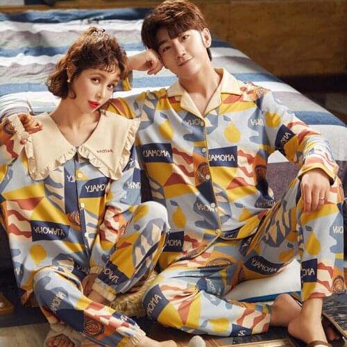 Couple Pajamas Set Plaid Sleepwear Autumn Winter Cotton Pyjamas Suit Women & Men Long Sleeve Pijama Lovers Night Wear Button