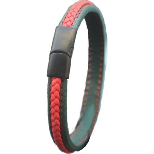 Handmade Braided Jewelry Geometric Contrast Color Couple Leather Stainless Steel Magnet Clasp Bracelet