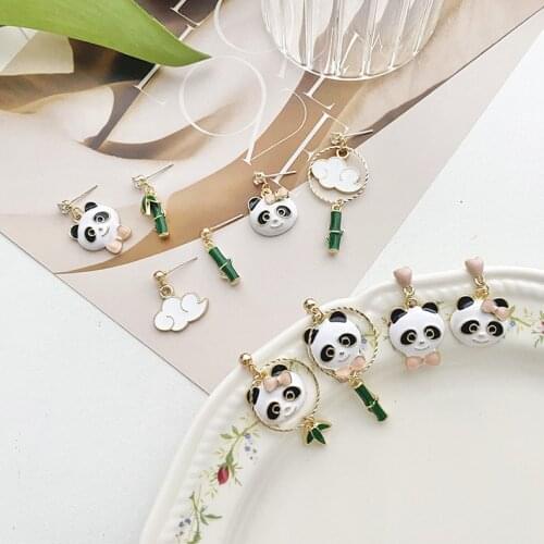 QiLuxy Fashion Panda Bamboo Asymmetry Drop Earrings for Women Girl Vintage Cute Cartoon Charm Drop Earrings Party Jewelry Gifts