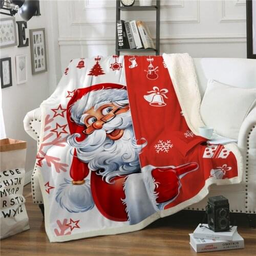 Christmas Blanket Cartoon Santa Soft Warm Winter Sherpa Fleece Throw Blankets Xmas Plush Bedspread Cover For Beds Sofa Couch Car