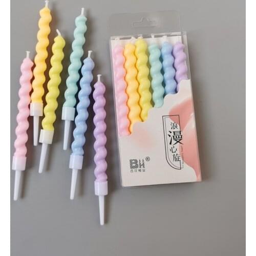 6pcs/set Thread Color Birthday Candles With Stand Cake Candle Party Supplies Wedding Decoration Baby Children Party Atmosphere