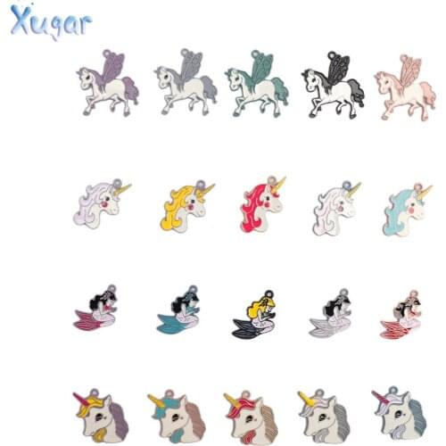 Xugar 5Pcs Alloy Fittings Charm Unicorn Mermaid Mixed Colors Accessories Phone Case Decor Hair Accessories Embellishment Supply