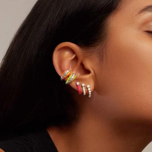 Bright Candy Colorful Fashion Jewelry No Piercing Gold Metal Color Neon Enamel Clip On Earring For Women